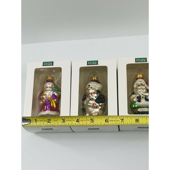 Holiday Santa Snowman Home Glass Hanging Ornaments Hand Painted Lot of 3 - Picture 5 of 12